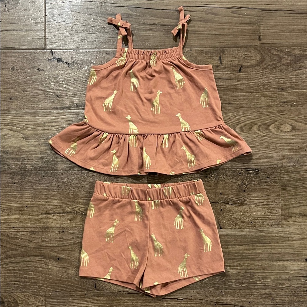 The Children's Place Orange and Gold Giraffe Print Set - NWOT